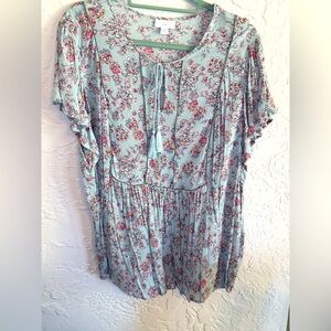 J. Jill Light Sage Floral Blouse Size 2XL